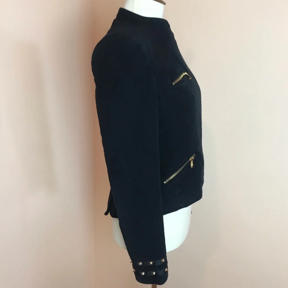 ZARA Trafaluc Spiked Cotton Velvet Asymmetrical Zip Front Utility Jacket Sz S - Picture 10 of 15